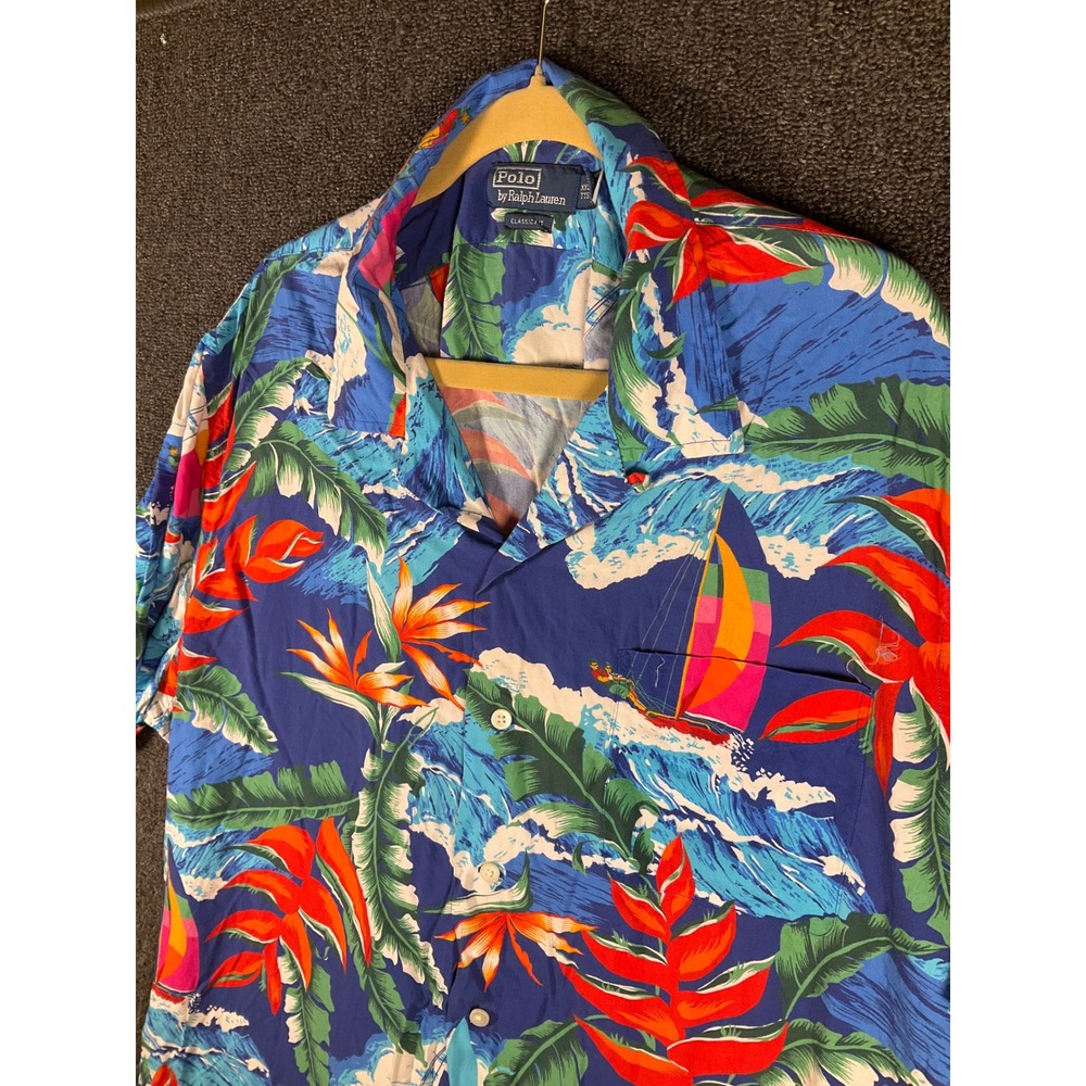 Polo Ralph Lauren Mens XXL Blue Hawaiian Sailboat Tropical Camp Shirt Classic